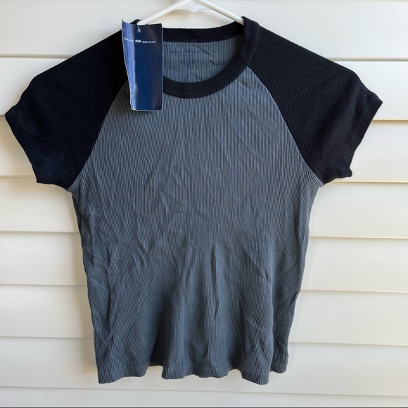 Brandy Melville Tops - Brandy Melville Bella Ribbed Top Blue/Grey & Black